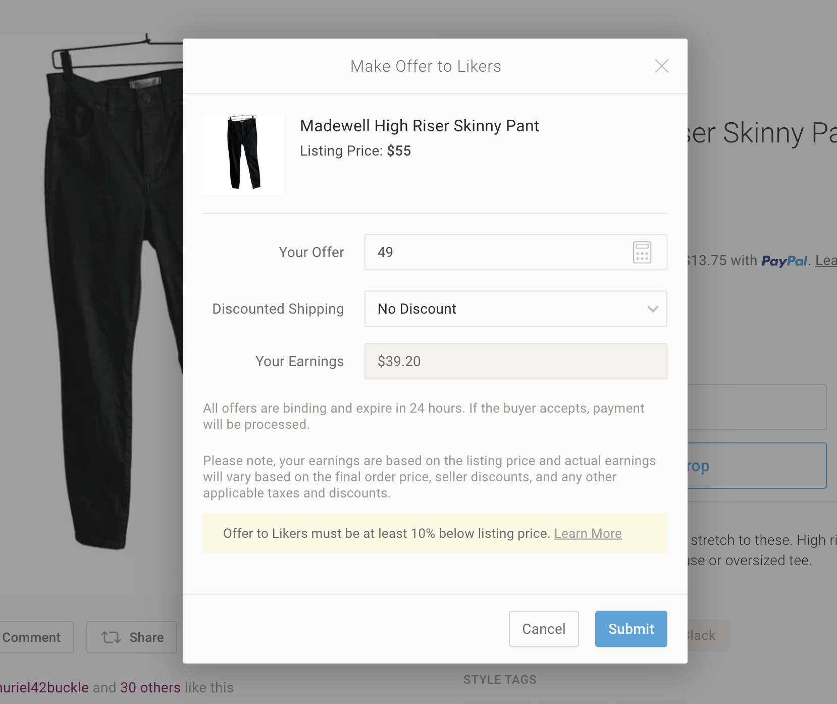 Poshmark desktop offer to likers