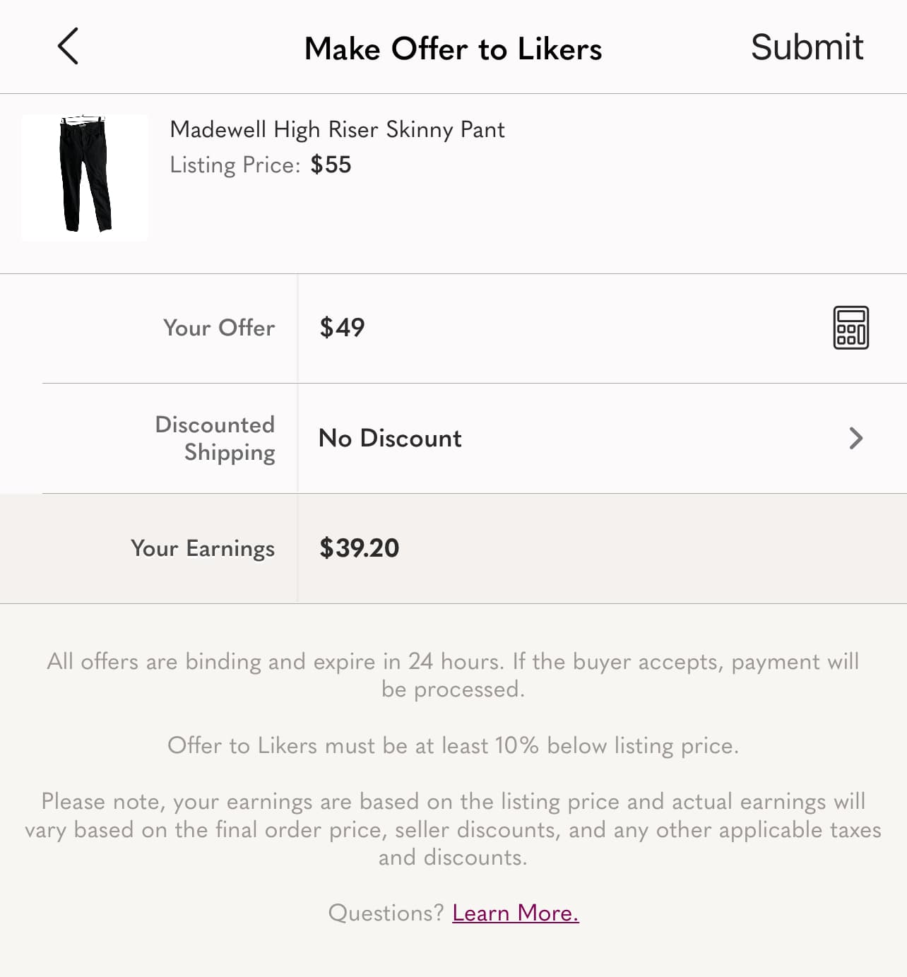 Poshmark mobile offer to likers